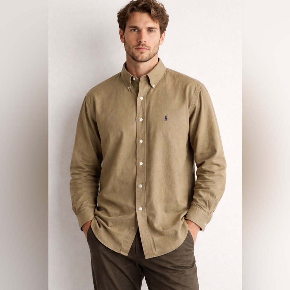 Mens Tan Button Down Shirt Classic Preppy Business Casual XL Everyday Office